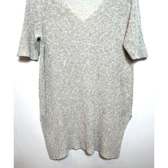 Eileen Fisher Pebble Beige Mélange Half-Sleeve V-Neck Tunic Linen Blend XL - Picture 5 of 10